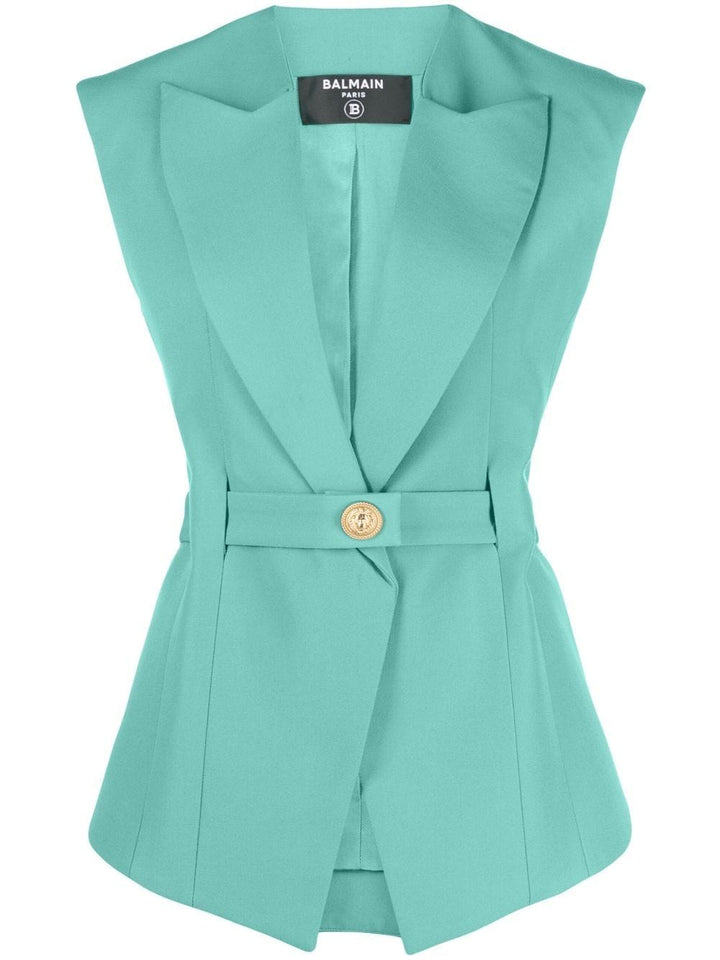 Balmain Jackets 36 Balmain Sleeveless Jacket Balmain Green Belted-Waist Sleeveless Jacket Brand