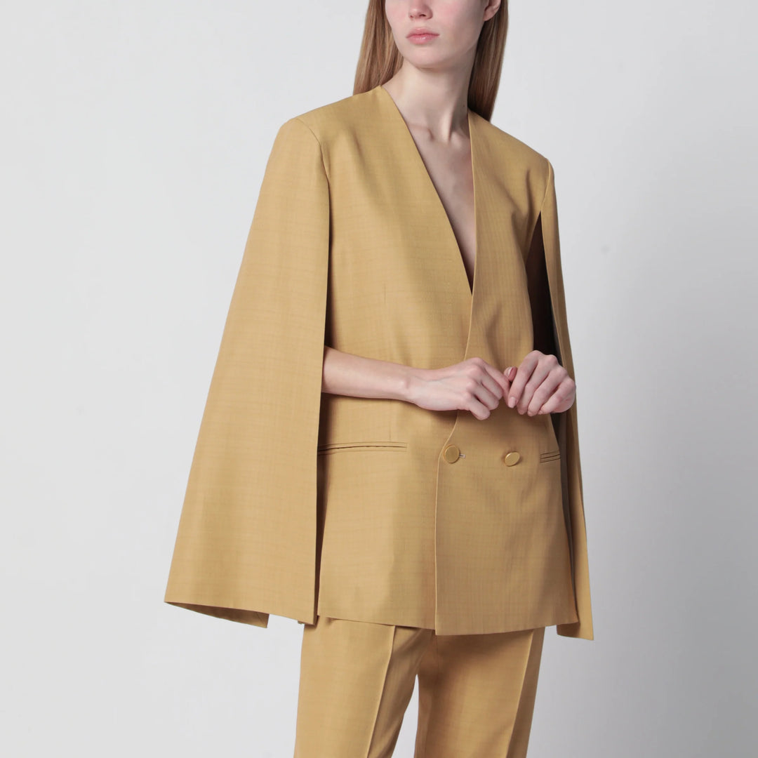 Alberta Ferretti - Beige ochre double-breasted silk jacket