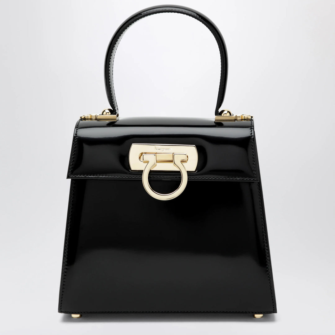 Ferragamo - Small black leather top-handle bag with Gancini closure