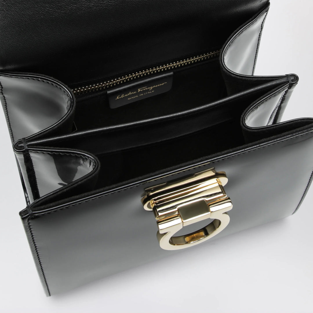 Ferragamo - Small black leather top-handle bag with Gancini closure