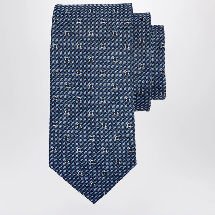 Ferragamo - Dark Blue Gancini Print Silk Tie