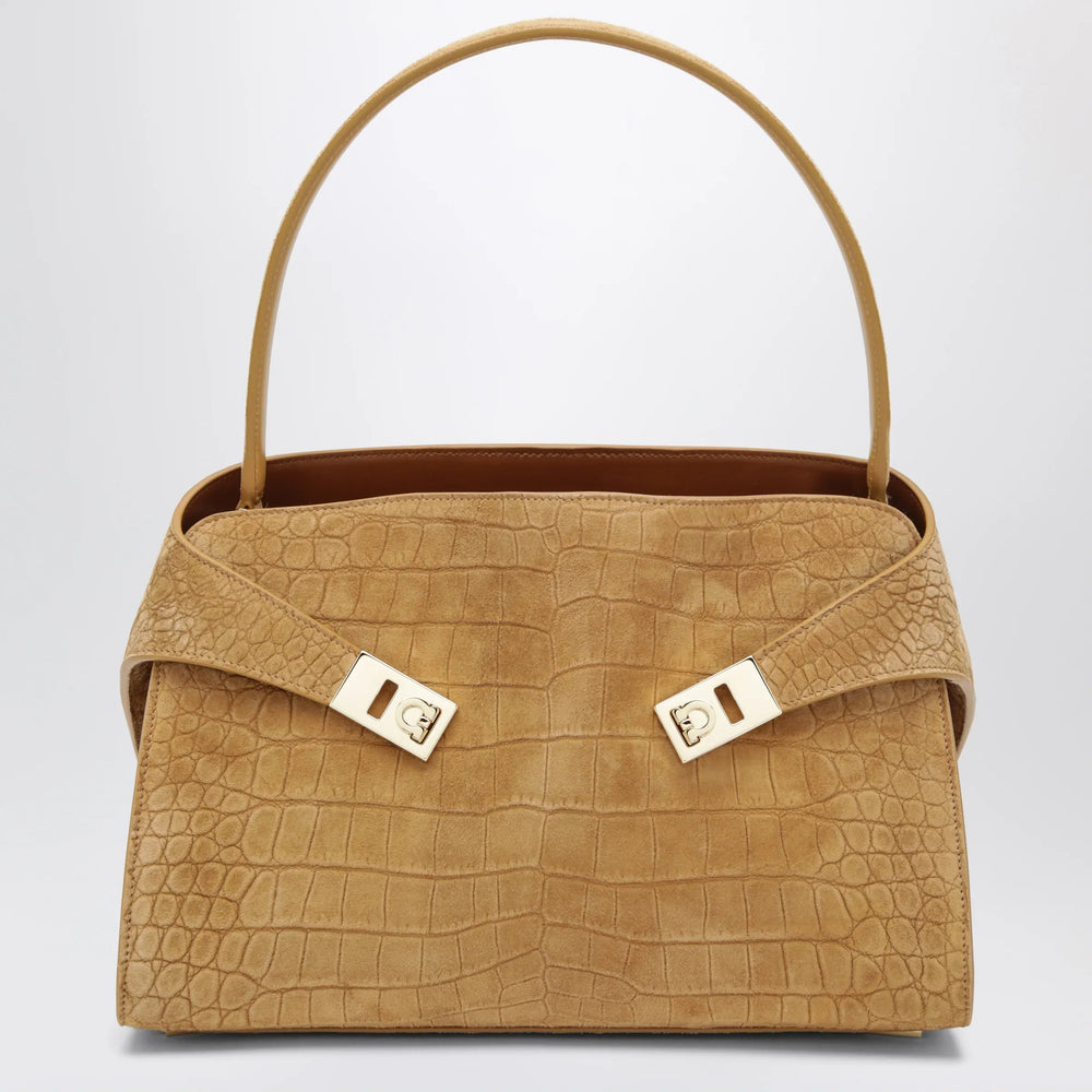 Ferragamo - Hug Soft M shoulder bag in Natural crocodile-effect Brand Apparel & Accessories TU