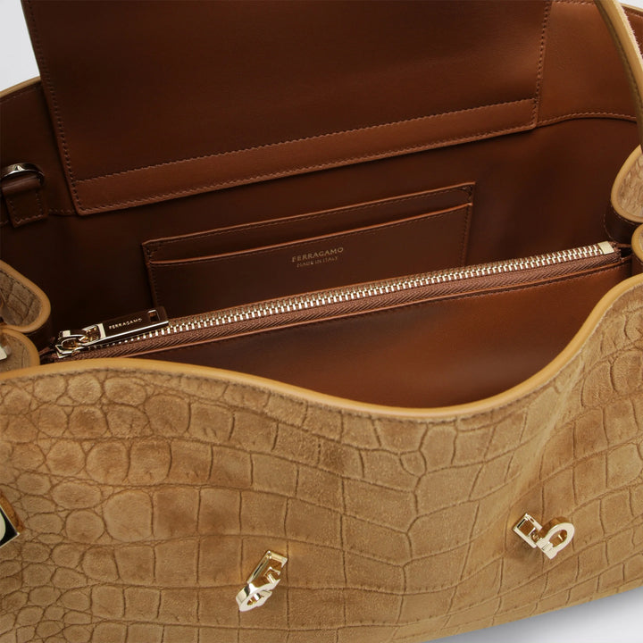 Ferragamo - Hug Soft M shoulder bag in Natural crocodile-effect