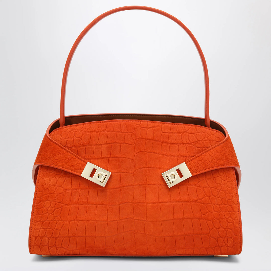 Ferragamo - Orange Hug Soft M top-handle bag with crocodile effect