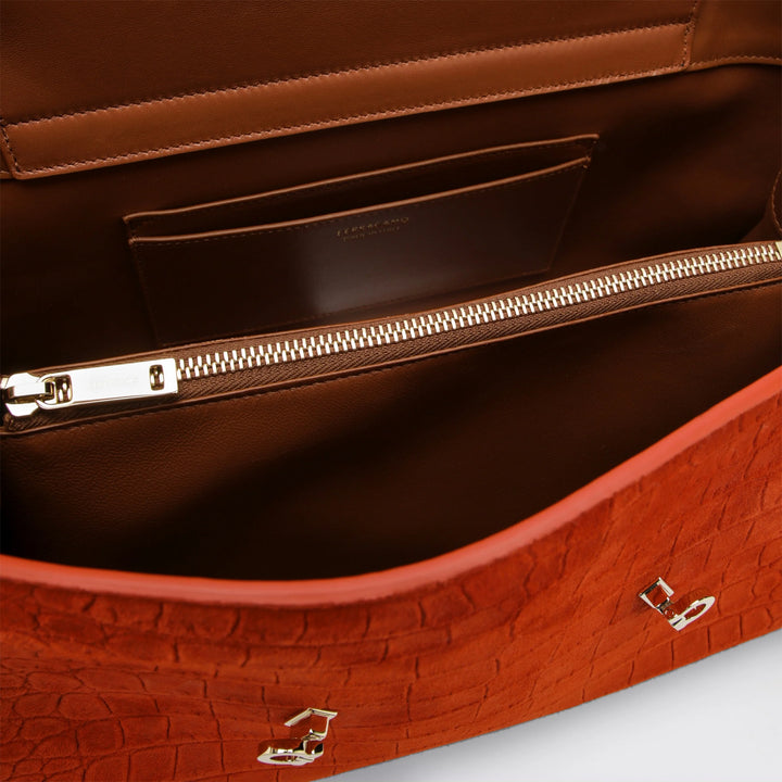 Ferragamo - Orange Hug Soft M top-handle bag with crocodile effect