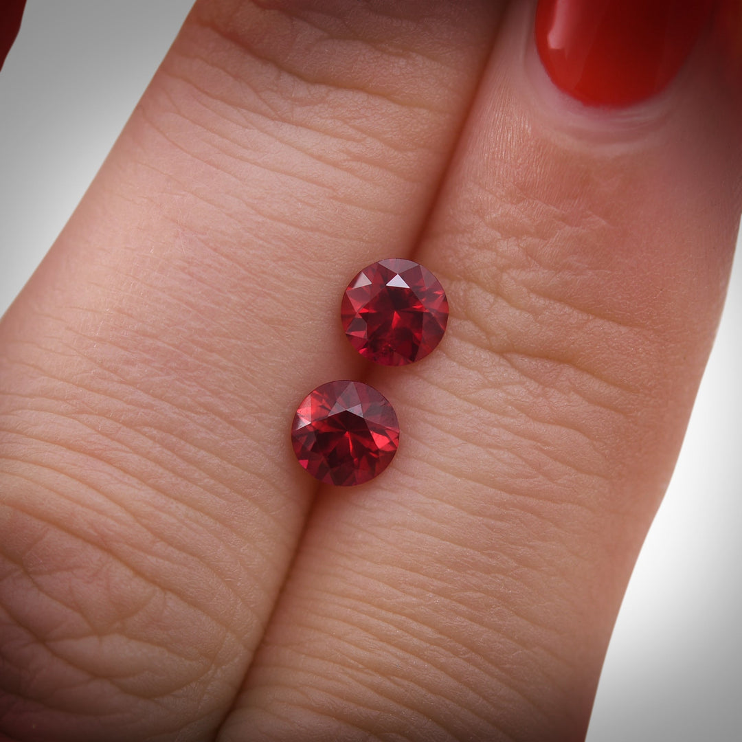 1.28 Carat Red MOZAMBIQUE Round Rubies Pair