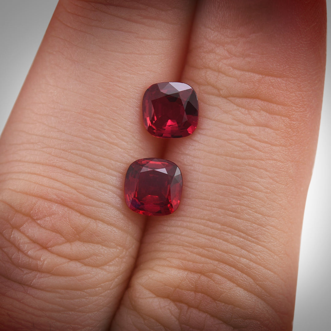 1.86 Carat Red MOZAMBIQUE Cushion Rubies Pair