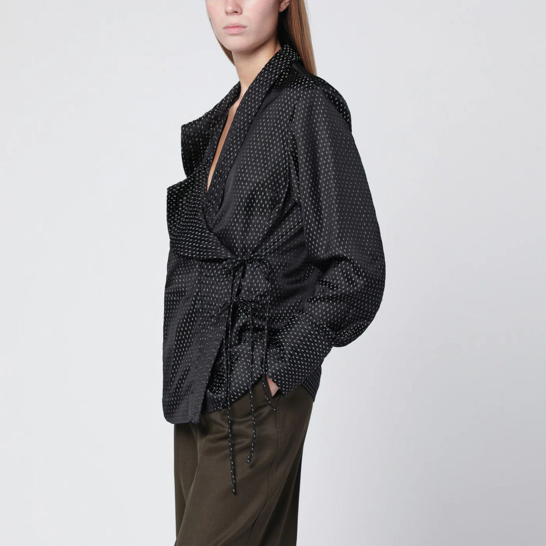 Dries Van Noten - Black wrap shirt with jacquard texture