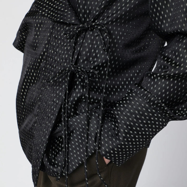 Dries Van Noten - Black wrap shirt with jacquard texture
