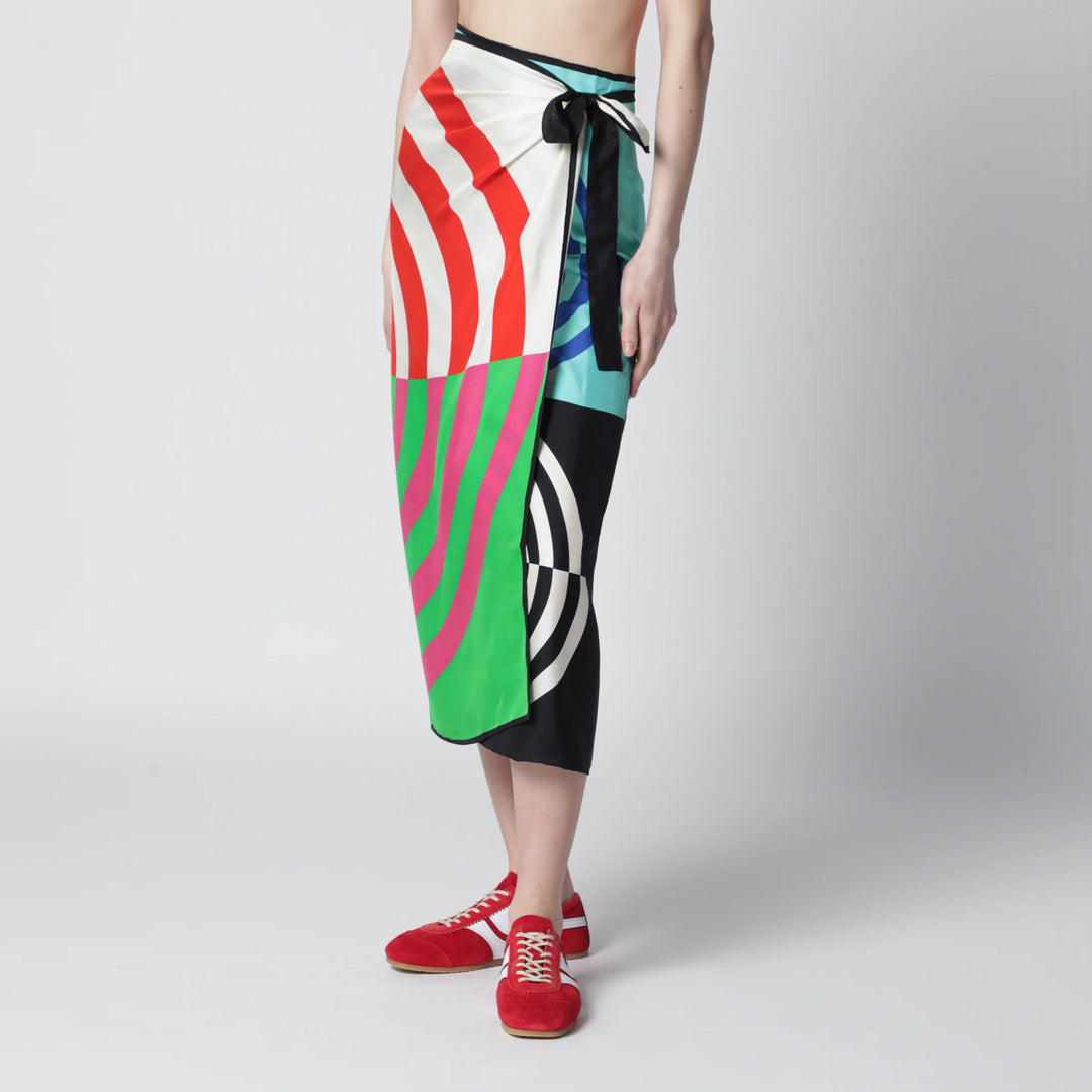 Dries Van Noten - Multicolor graphic print silk skirt