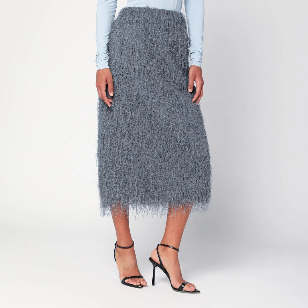 Dries Van Noten - Dark grey midi skirt with fringes