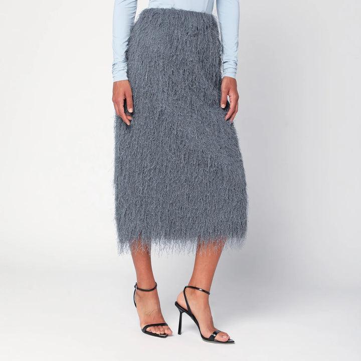 Dries Van Noten - Dark grey midi skirt with fringes