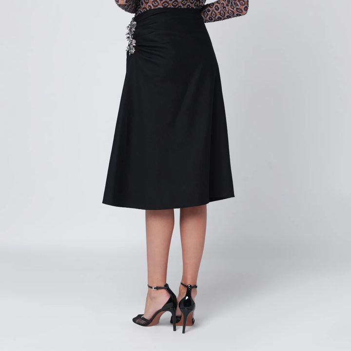 Dries Van Noten - Navy blue draped skirt with brooch