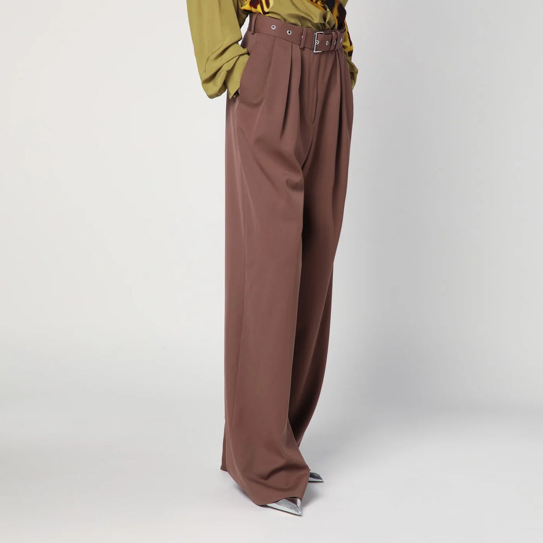 Dries Van Noten - Wide taupe cotton trousers