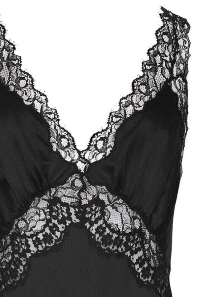 Saint Laurent Black Silk Dress with Lace Panelling