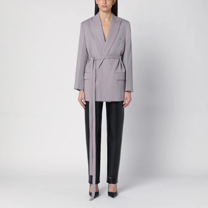 Victoria Beckham - Light grey wool jacket with belt