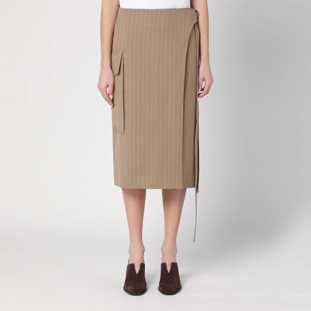 Victoria Beckham - Sand-coloured pinstriped wrap skirt