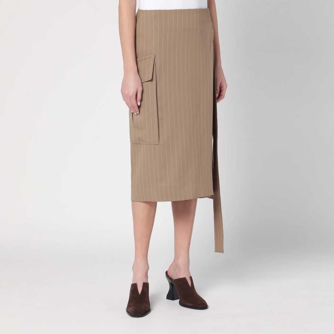 Victoria Beckham - Sand-coloured pinstriped wrap skirt