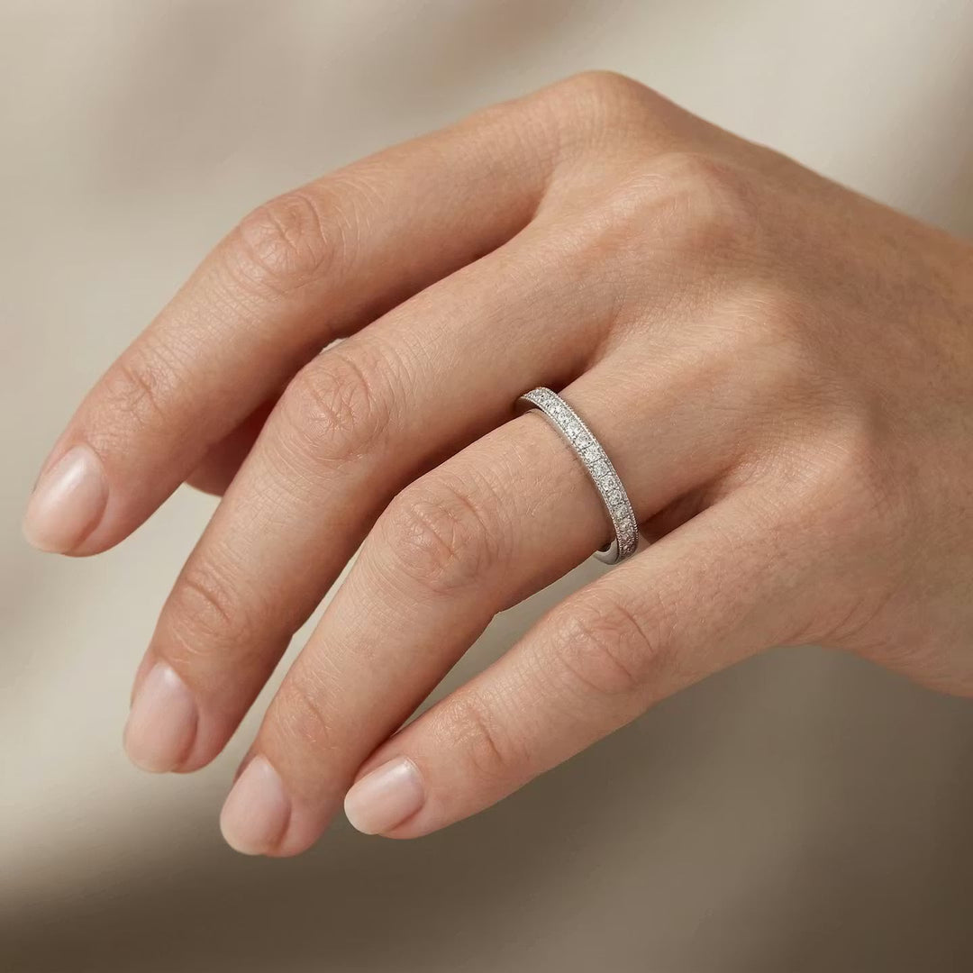 Leibish Milgrain Pave Half Eternity Diamond Band