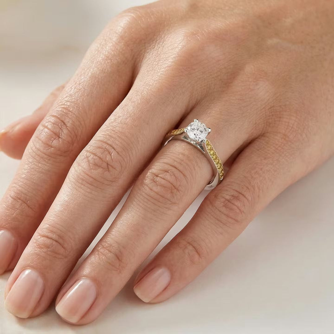 Leibish White F Colored Brilliant Cut Diamond Side-stone Ring