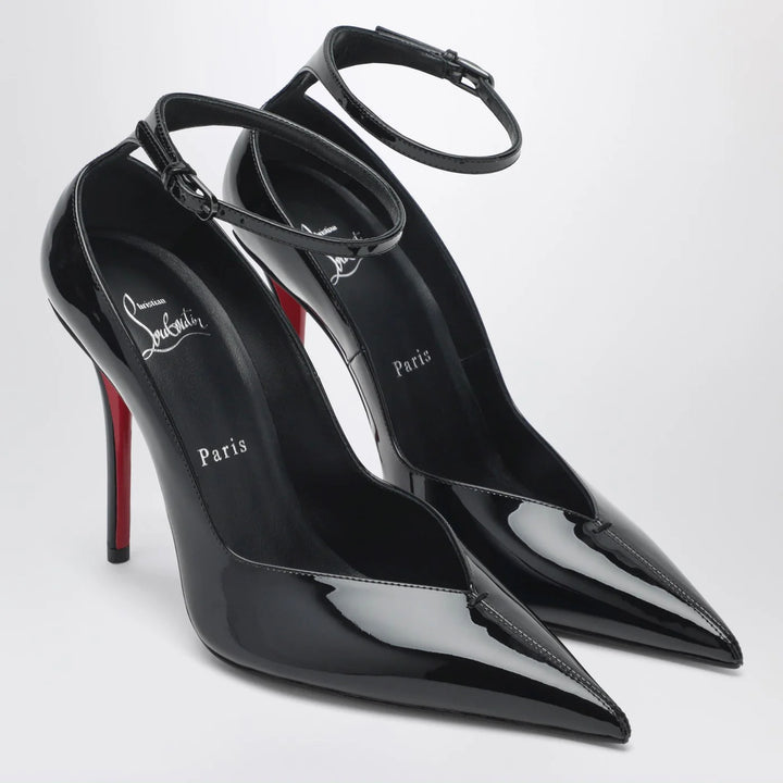 Christian Louboutin - Black patent leather Erozee pumps with ankle strap