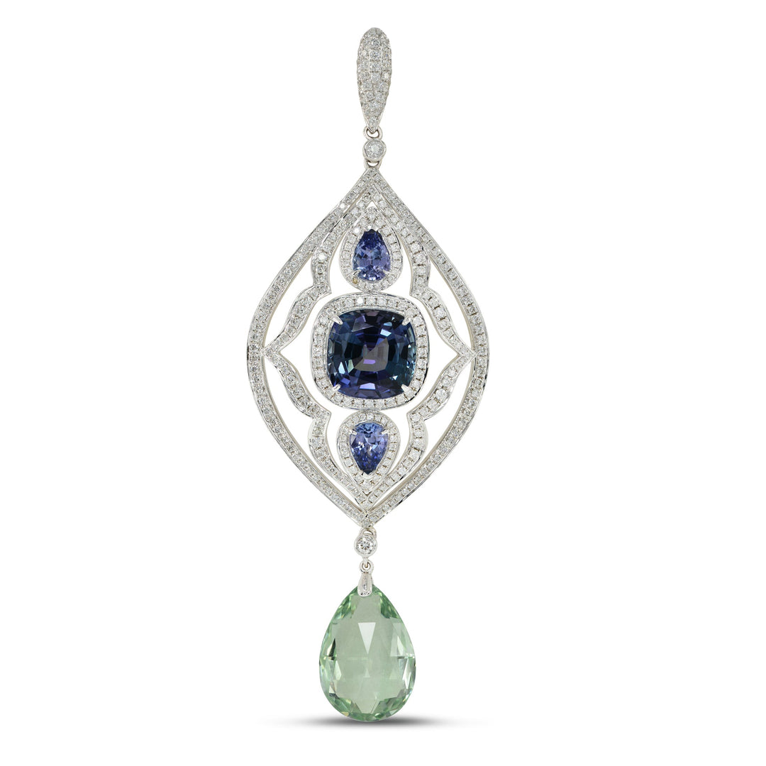 Leibish Tanzanite and Aquamarine Drop Diamond Earrings