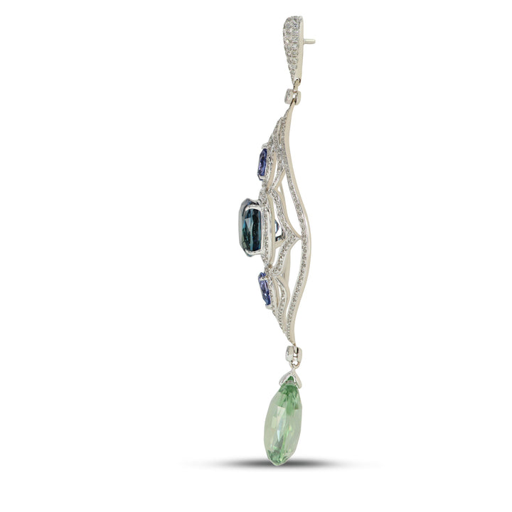 Leibish Tanzanite and Aquamarine Drop Diamond Earrings