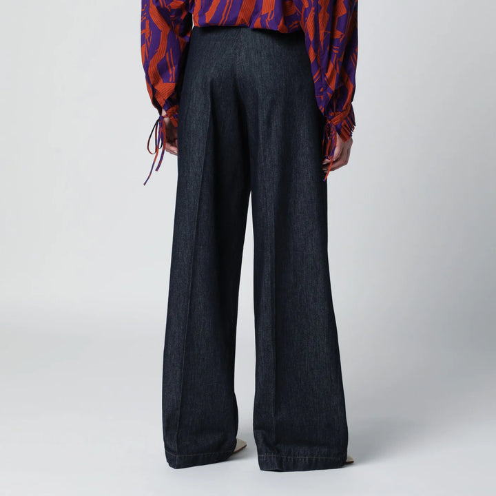 Dries Van Noten - Indigo blue wide-leg denim trousers