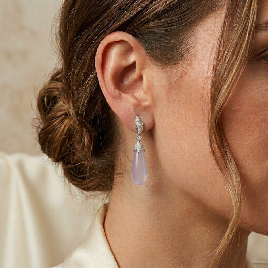 Leibish Rose Quartz and  Diamond Drop Earrings