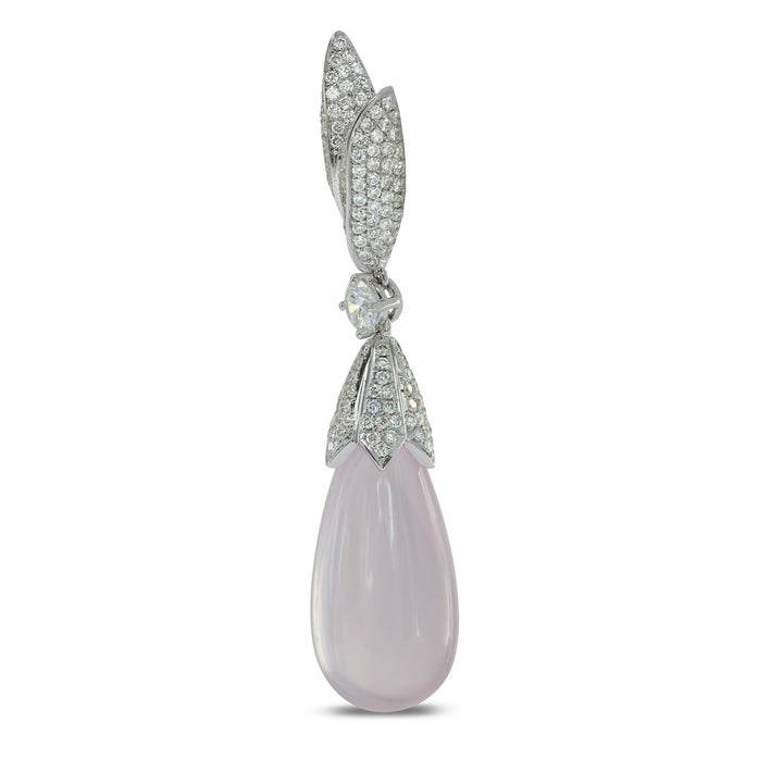 Leibish Rose Quartz and  Diamond Drop Earrings