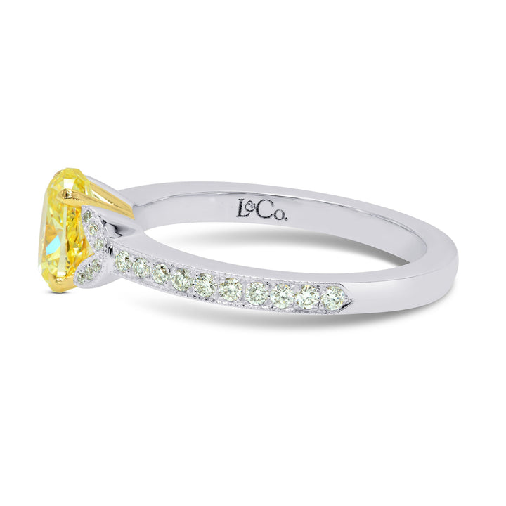 Leibish Fancy Yellow Round &amp; Pave Side Stone Diamond Ring
