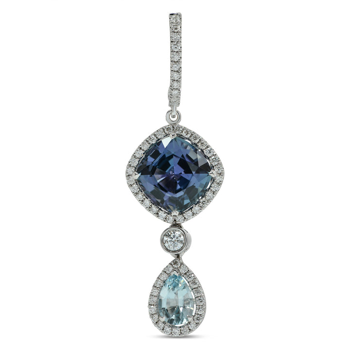 Leibish Tanzanite and Aquamarine Diamond Drop Earrings