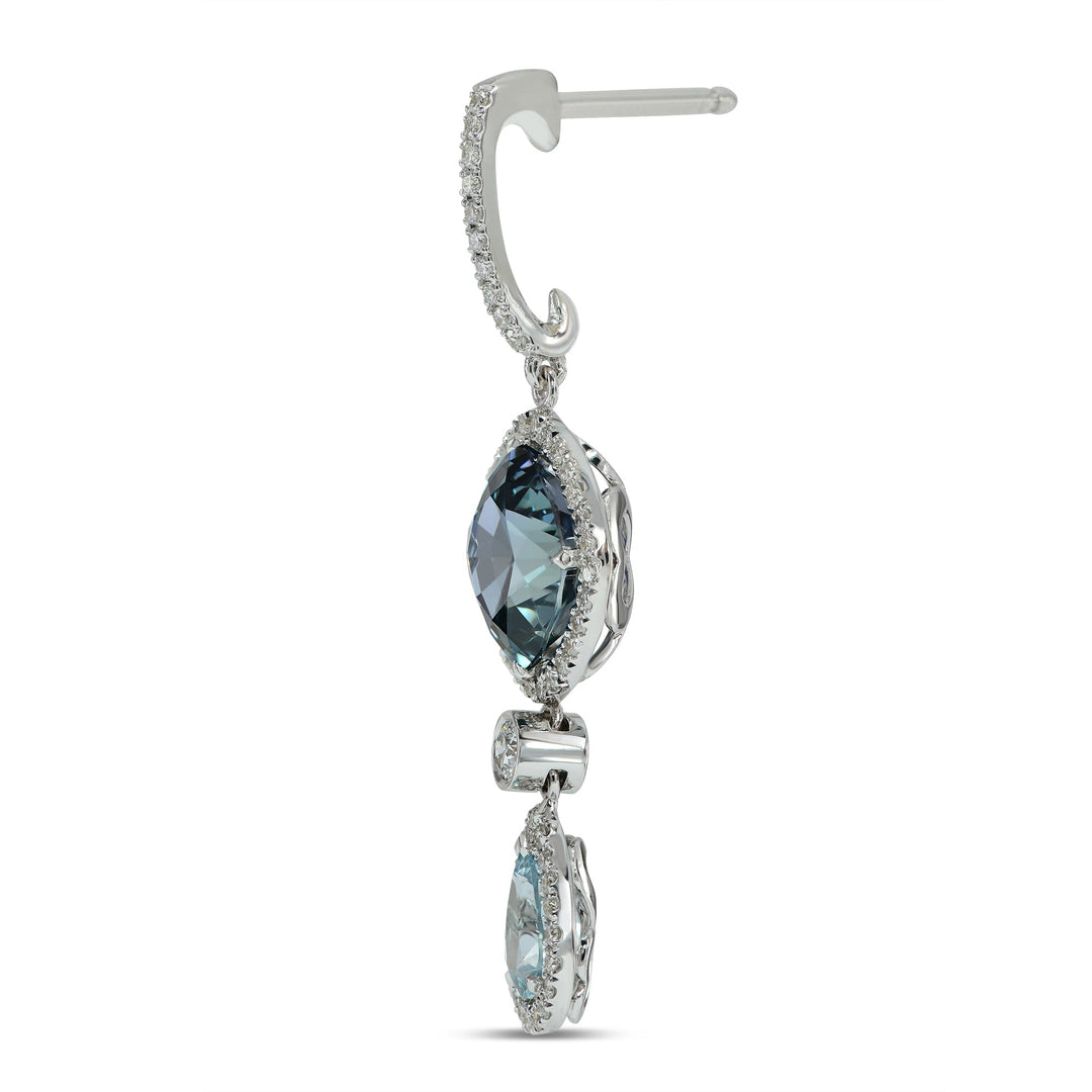 Leibish Tanzanite and Aquamarine Diamond Drop Earrings