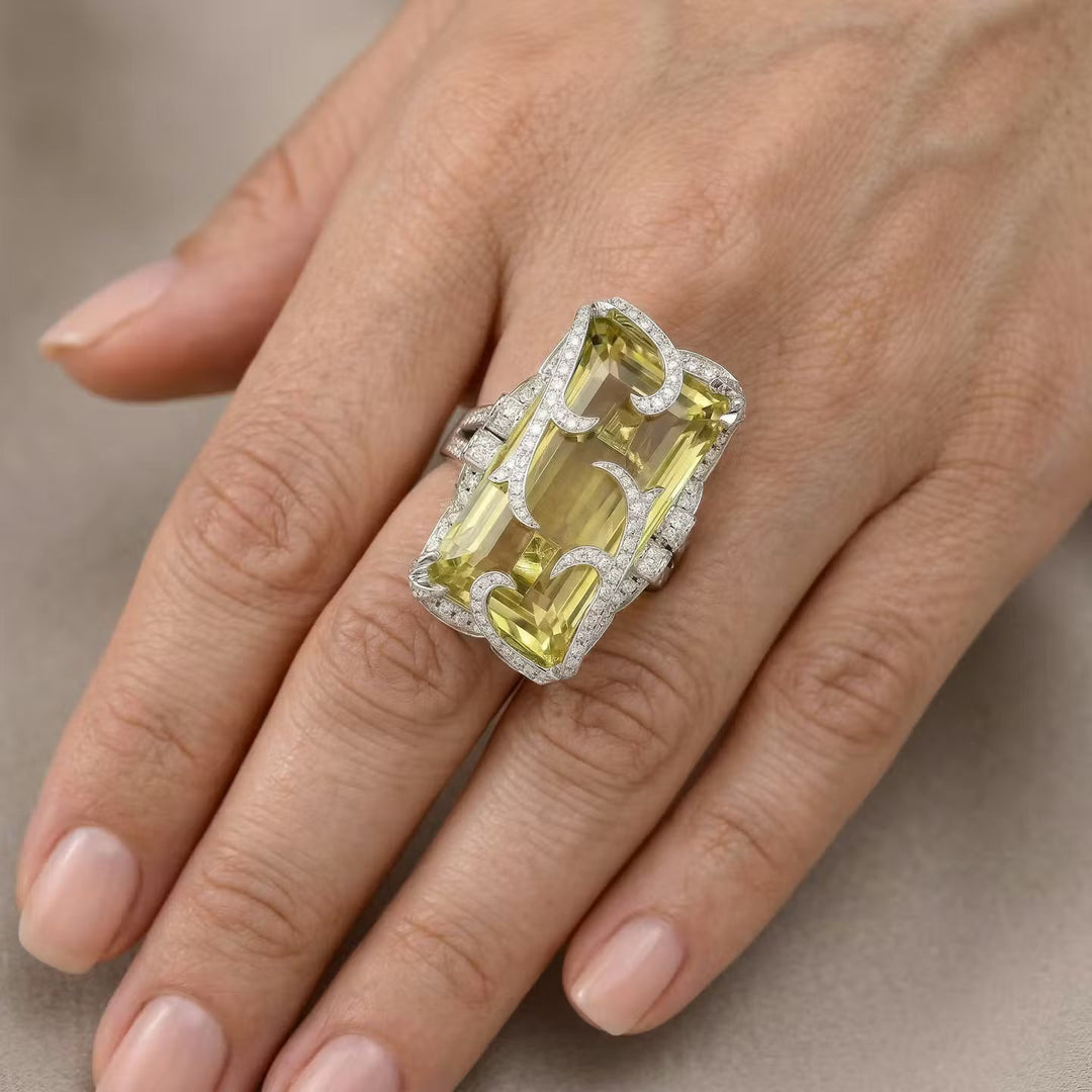 Leibish Extraordinaire  Belle Citron - Lemon Quartz Diamond Ring