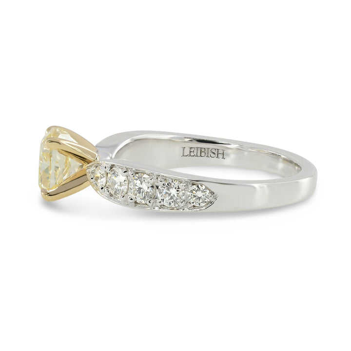 Leibish Fancy Yellow Cushion Diamond Side Stone Ring
