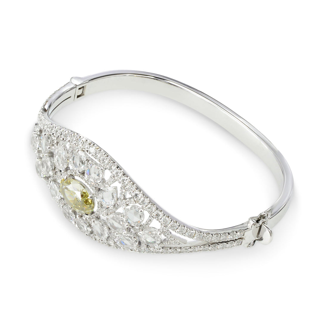 Leibish Extraordinary Grayish Greenish Yellow Oval &amp; Rose-cut Diamond Bangle