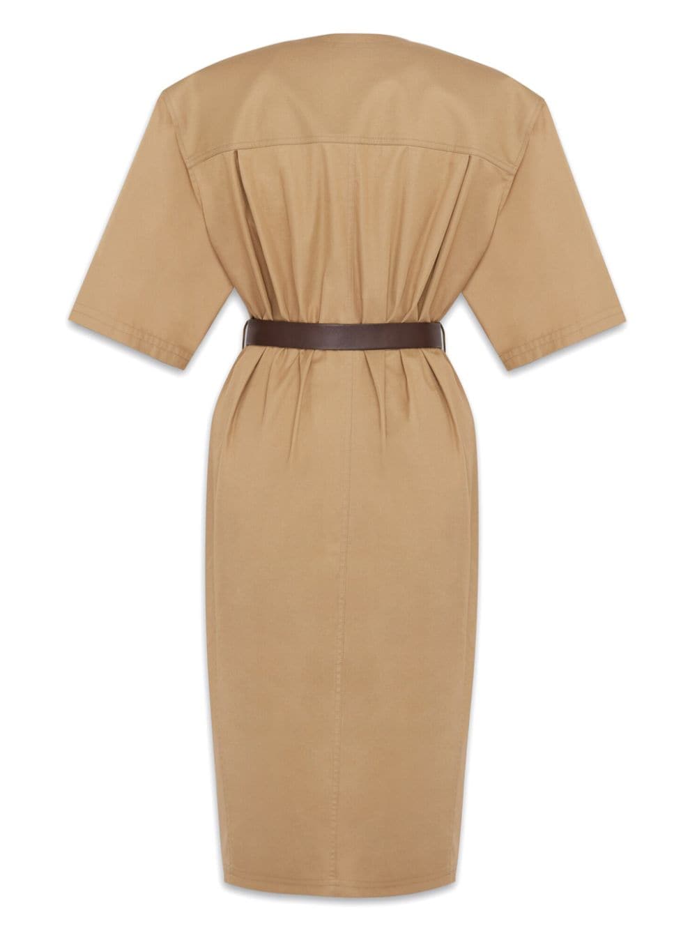 Saint Laurent Beige Cotton V-Neck Button-Down Dress