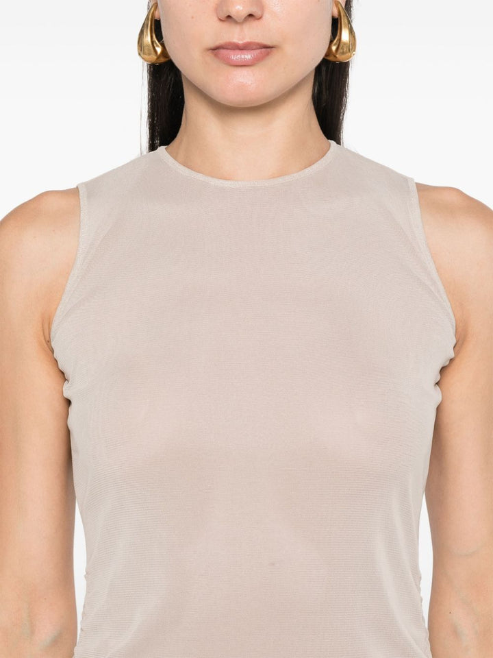 Saint Laurent Beige Ruched Tulle Mini Dress