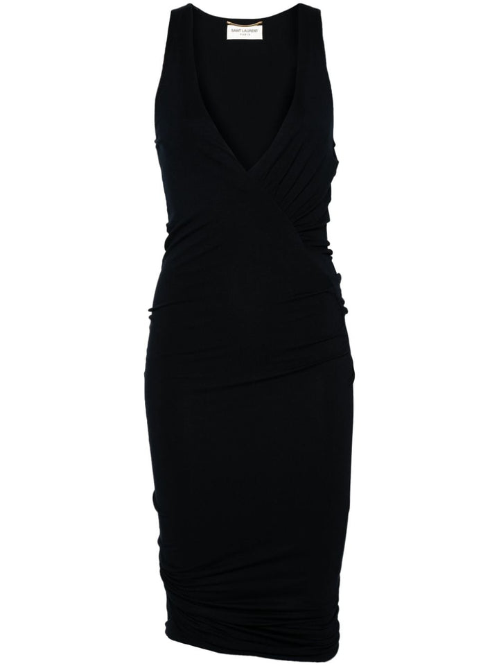 Saint Laurent Black Ruched Mini Dress