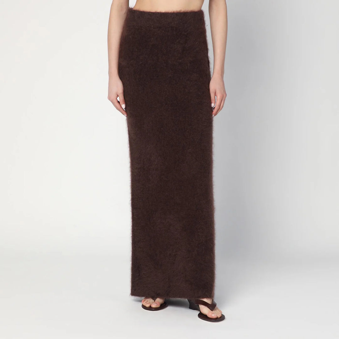 Soft Goat - Long Mocha-coloured brushed cashmere skirt