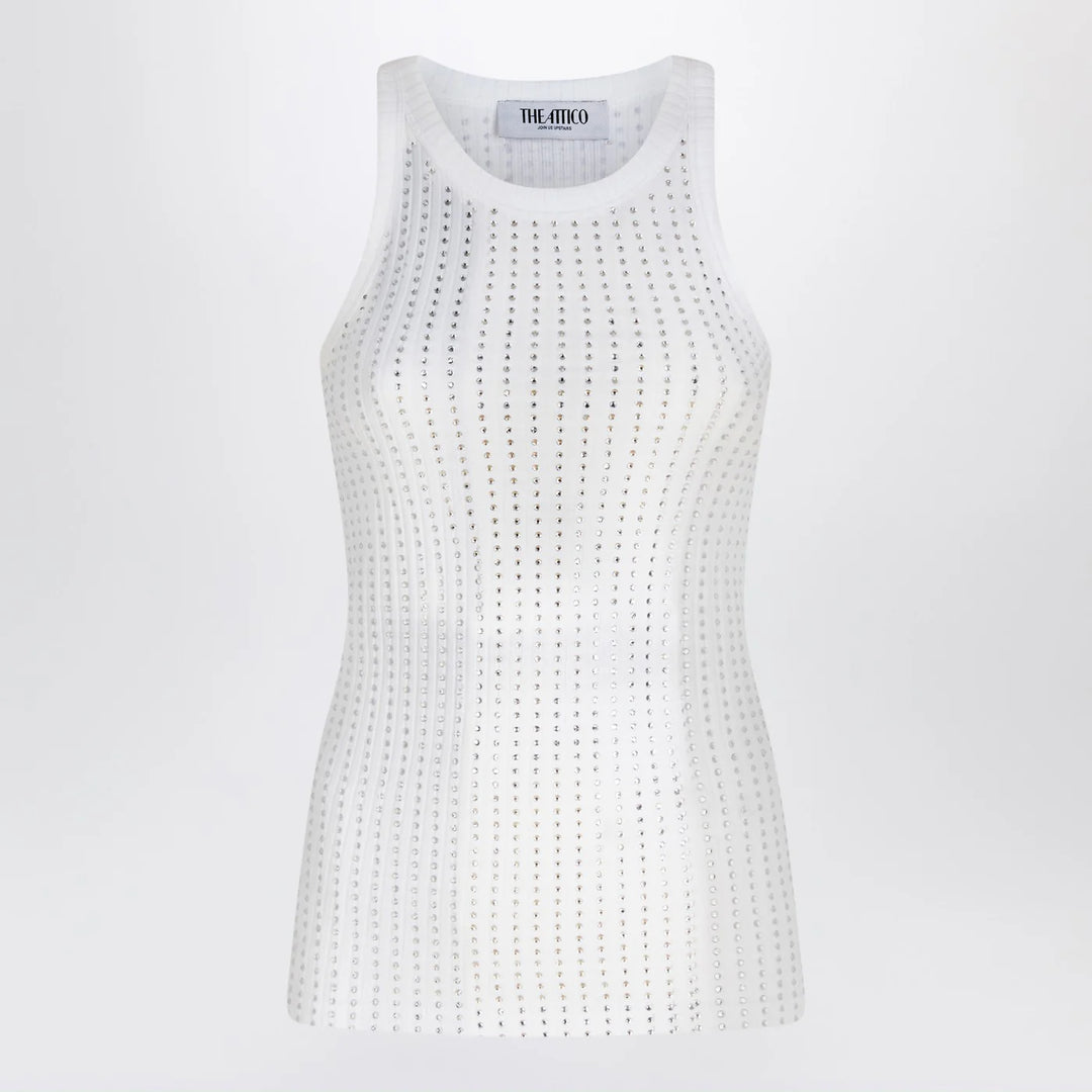 The Attico - White tank top with rhinestones
