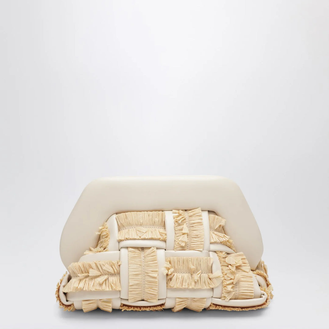 THEMOIRè - Small Tia clutch in butter color with raffia inserts