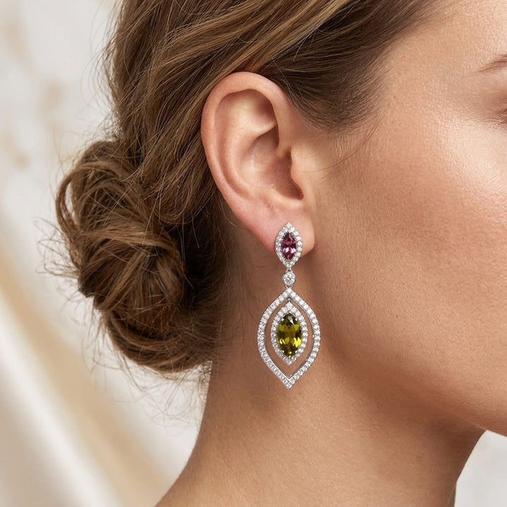 Leibish Tsavorite, Tourmaline &amp; Diamond Drop Earrings