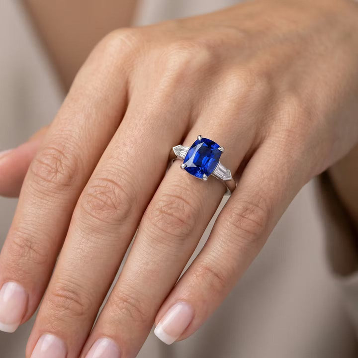 Leibish Royal Blue Sapphire Cushion &amp; Diamond Engagement Ring