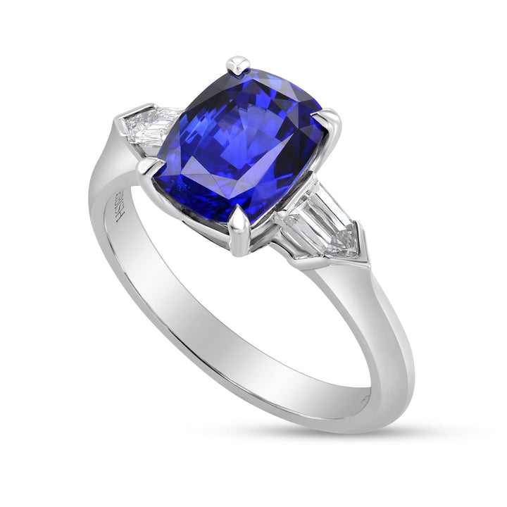 Leibish Royal Blue Sapphire Cushion &amp; Diamond Engagement Ring
