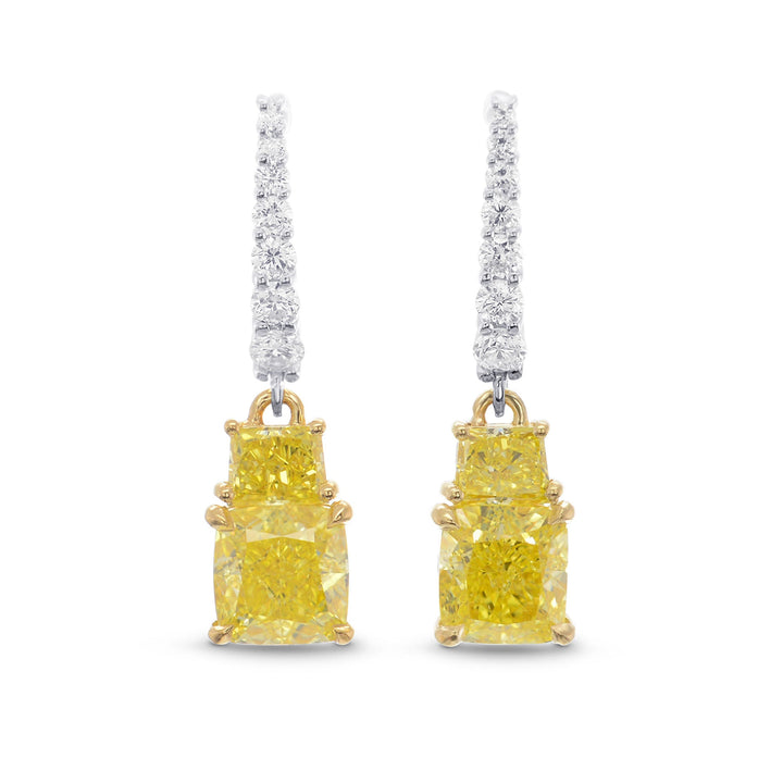 Leibish Fancy Intense Yellow Cushion and Vivid Yellow Taper Diamond Drop Earrings