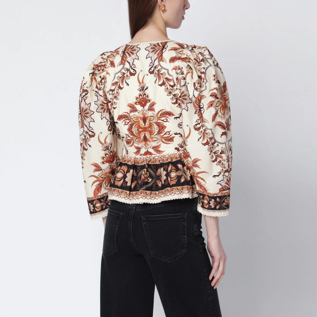 FARM Rio - Sand “Majestic Garden Lace” blouse