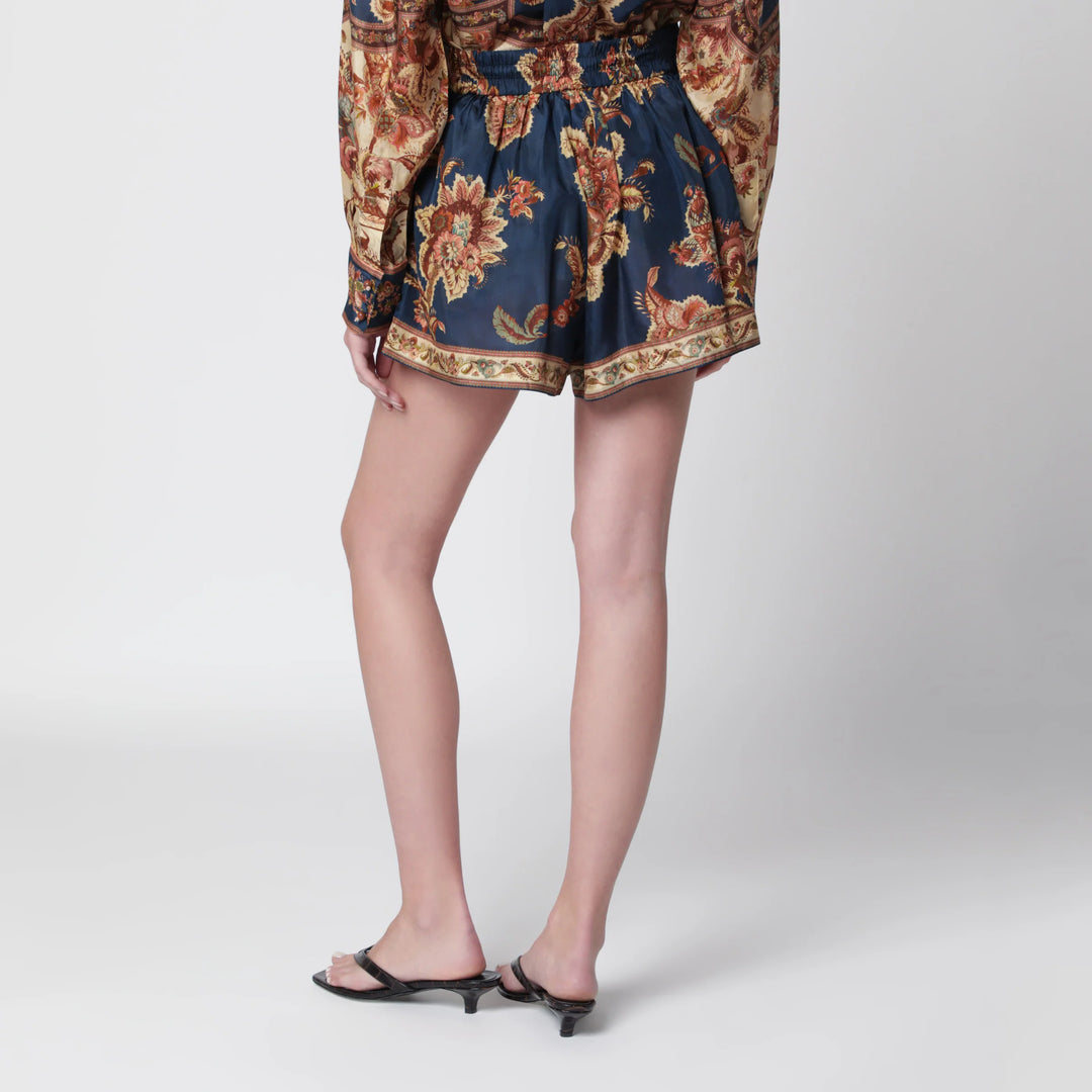 ZIMMERMANN - Aster relaxed-fit silk shorts in navy jacobean