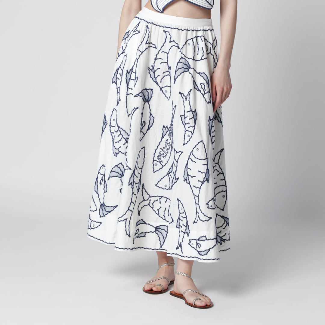FARM Rio - Midi skirt with marine embroidery