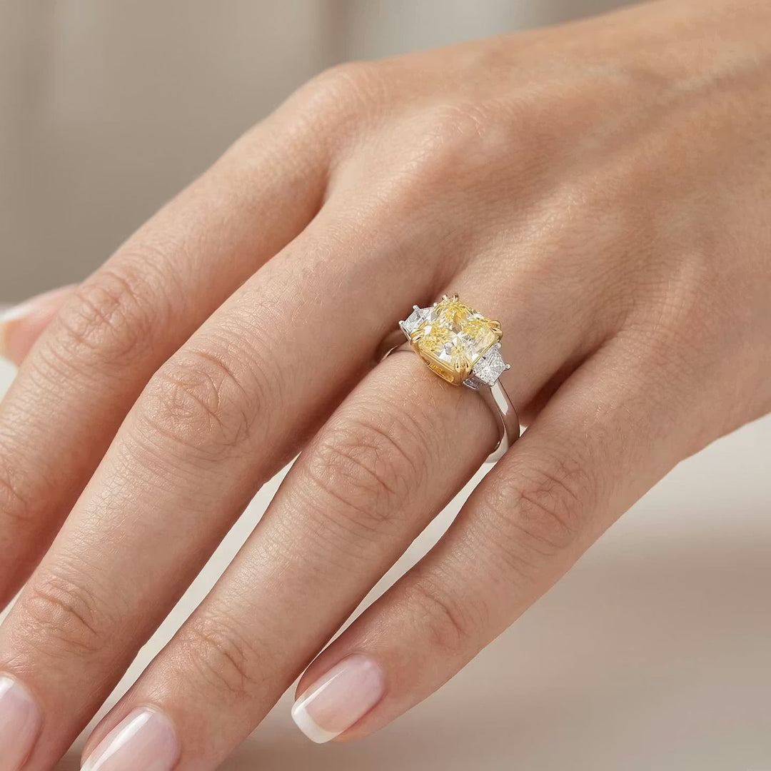 Leibish Fancy Yellow Cushion Three-stone Ring